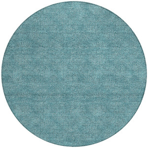 8' Teal Blue And Ivory Round Geometric Washable Indoor Outdoor Area Rug Transitional Style - Teal Blue, Ivory Color