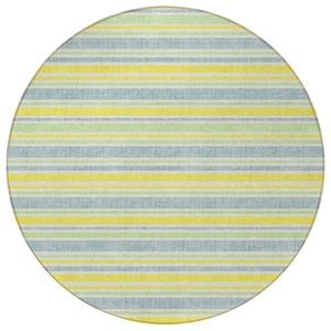 8' Round Blue and Yellow Round Striped Washable Non Skid Indoor Outdoor Area Rug