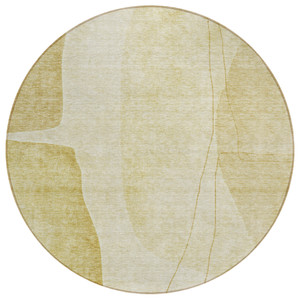 8' Gold Wheat And Beige Round Abstract Washable Indoor Outdoor Area Rug