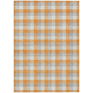 9' X 12' Orange Gray And Beige Plaid Washable Indoor Outdoor Area Rug
