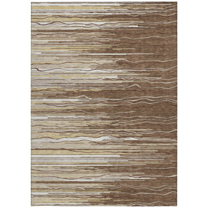 8' X 10' Brown Beige And Ivory Striped Washable Indoor Outdoor Area Rug - 606114976578