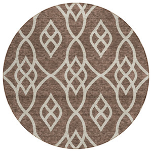 8' Chocolate And Ivory Round Trellis Washable Indoor Outdoor Area Rug