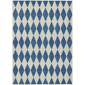 9' X 12' Navy Blue And Ivory Geometric Washable Indoor Outdoor Area Rug