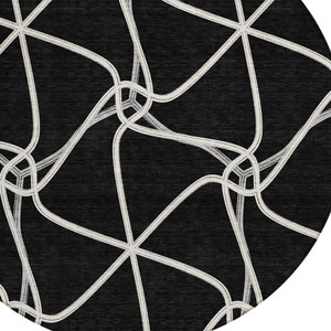 8' Black And Ivory Round Geometric Washable Indoor Outdoor Area Rug - 880016393019