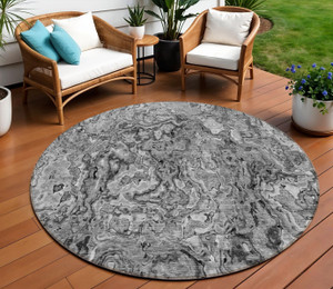 8' Gray Charcoal And Silver Round Abstract Washable Indoor Outdoor Area Rug Transitional Style - Gray, Charcoal, Silver Color