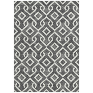 8' X 10' Black And Ivory Geometric Washable Indoor Outdoor Area Rug