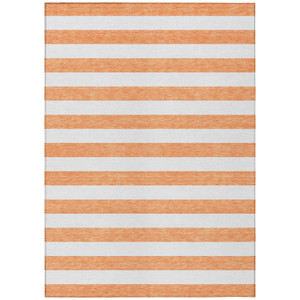 9' X 12' Salmon Striped Washable Non Skid Indoor Outdoor Area Rug