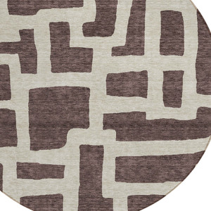 8' Brown And Beige Round Abstract Washable Indoor Outdoor Area Rug Transitional Style - Brown, Beige Color