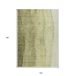 10' X 14' Olive Green And Artichoke Green Ombre Washable Indoor Outdoor Area Rug