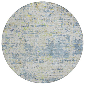 8' Blue Gray And Green Round Abstract Washable Indoor Outdoor Area Rug
