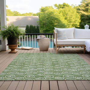 8' X 10' Green And Ivory Geometric Washable Indoor Outdoor Area Rug Transitional Style - Green, Ivory Color