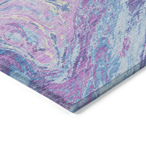 8' Sky Blue Lavender And Ivory Round Abstract Washable Indoor Outdoor Area Rug