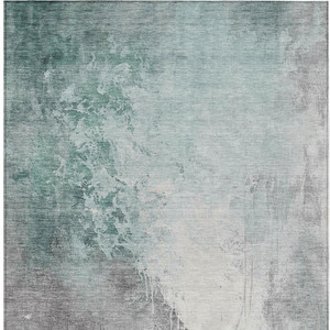 9' X 12' Pale Aqua And Gray Abstract Washable Indoor Outdoor Area Rug
