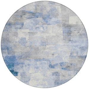 8' Denim Blue Gray And Ivory Round Abstract Washable Indoor Outdoor Area Rug