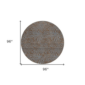 8' Brown And Light Blue Round Abstract Washable Indoor Outdoor Area Rug