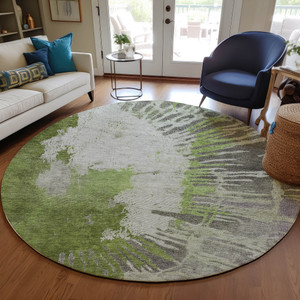 8' Olive Green Artichoke Green And Fern Green Round Abstract Washable Indoor Outdoor Area Rug