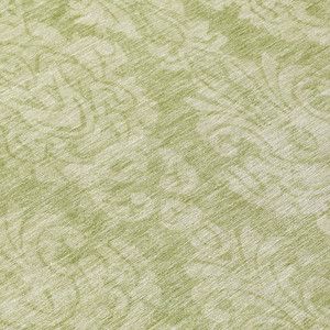 8' Artichoke Green And Beige Round Damask Washable Indoor Outdoor Area Rug