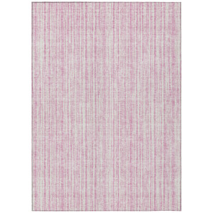 8' X 10' Pink And Ivory Striped Washable Indoor Outdoor Area Rug