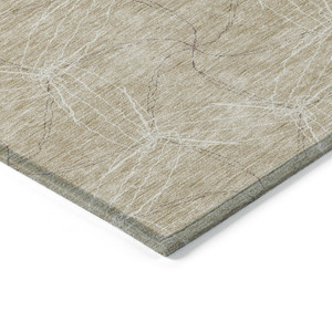 10' X 14' Beige And Ivory Geometric Washable Indoor Outdoor Area Rug