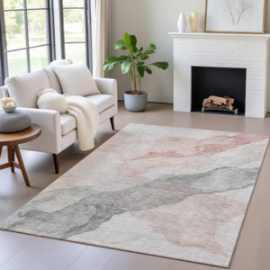 10' X 14' Salmon And Gray Abstract Washable Indoor Outdoor Area Rug - 880016397901