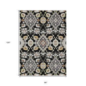 8' X 10' Black Gray And Brown Oriental Washable Indoor Outdoor Area Rug