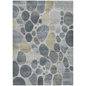 10' X 14' Pewter Beige And Ivory Geometric Washable Indoor Outdoor Area Rug