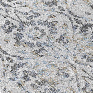 10' X 14' Gray Black And Green Floral Washable Indoor Outdoor Area Rug