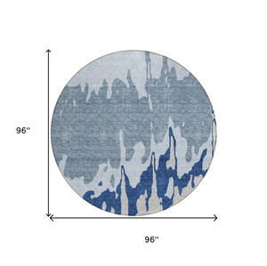 8' Sky Blue And Denim Blue Round Abstract Washable Indoor Outdoor Area Rug - Sky Blue, Denim Blue