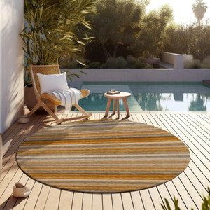 8' Round Brown and Orange Round Striped Washable Non Skid Indoor Outdoor Area Rug - Brown, Orange