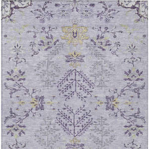 8' X 10' Lavender Purple And Gray Floral Washable Indoor Outdoor Area Rug