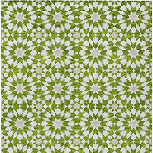 9' X 12' Lime Green Ivory And Beige Floral Medallion Washable Indoor Outdoor Area Rug