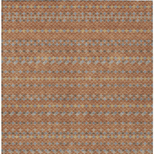 9' X 12' Orange And Taupe Striped Washable Indoor Outdoor Area Rug