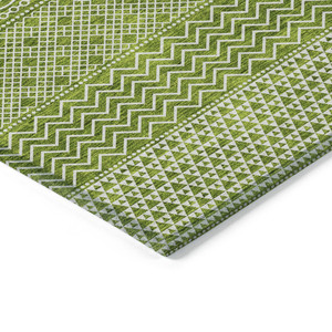 8' X 10' Lime Green And Ivory Chevron Washable Indoor Outdoor Area Rug