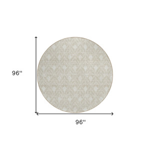 8' Beige And Ivory Round Geometric Washable Indoor Outdoor Area Rug - 606114959793