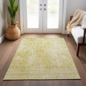 10' X 14' Gold Wheat And Ivory Abstract Washable Indoor Outdoor Area Rug
