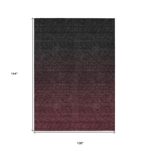 9' X 12' Merlot And Charcoal Abstract Washable Indoor Outdoor Area Rug