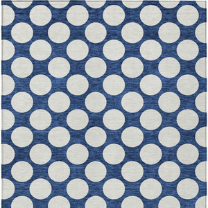 9' X 12' Navy Blue And Ivory Polka Dot Washable Indoor Outdoor Area Rug