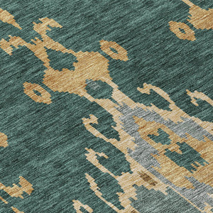 9' X 12' Green Gray And Gold Ikat Washable Indoor Outdoor Area Rug