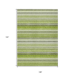 9' X 12' Fern Green Striped Washable Non Skid Indoor Outdoor Area Rug - Fern Green