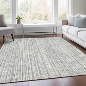 10' X 14' Gray And Silver Striped Washable Indoor Outdoor Area Rug