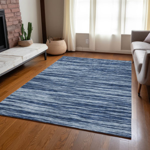 9' X 12' Blue And Navy Blue Abstract Washable Indoor Outdoor Area Rug