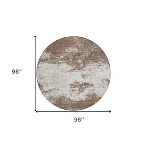 8' Brown And Beige Round Abstract Washable Indoor Outdoor Area Rug - 880016485936
