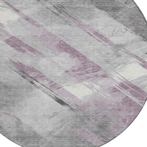 8' Lavender And Gray Round Striped Washable Indoor Outdoor Area Rug
