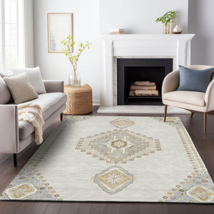 8' X 10' Ivory Gray And Brown Oriental Washable Indoor Outdoor Area Rug