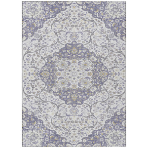 9' X 12' Lavender And Ivory Medallion Washable Indoor Outdoor Area Rug