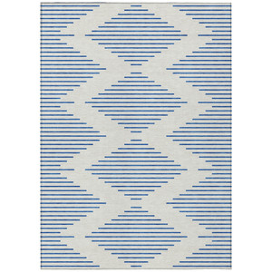 10' X 14' Ivory And Blue Geometric Washable Indoor Outdoor Area Rug