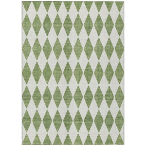 10' X 14' Green And Ivory Geometric Washable Indoor Outdoor Area Rug