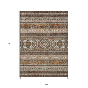 8' X 10' Chocolate And Gray Southwestern Washable Indoor Outdoor Area Rug
