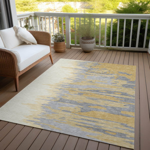 10' X 14' Gold Gray And Beige Abstract Washable Indoor Outdoor Area Rug