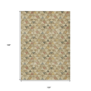 10' X 14' Beige Tan And Taupe Geometric Washable Indoor Outdoor Area Rug